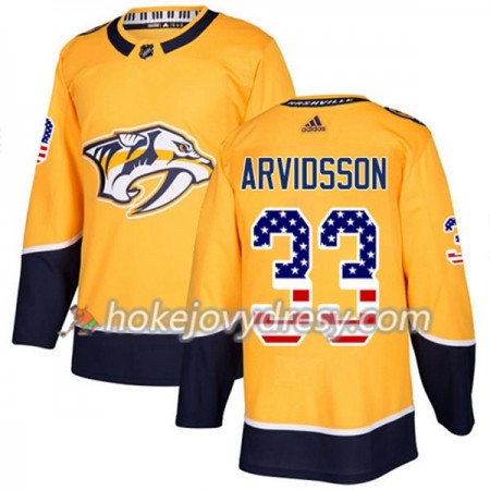 Pánské Hokejový Dres Nashville Predators Viktor Arvidsson 33 2017-2018 USA Flag Fashion Zlatá Adidas Authentic